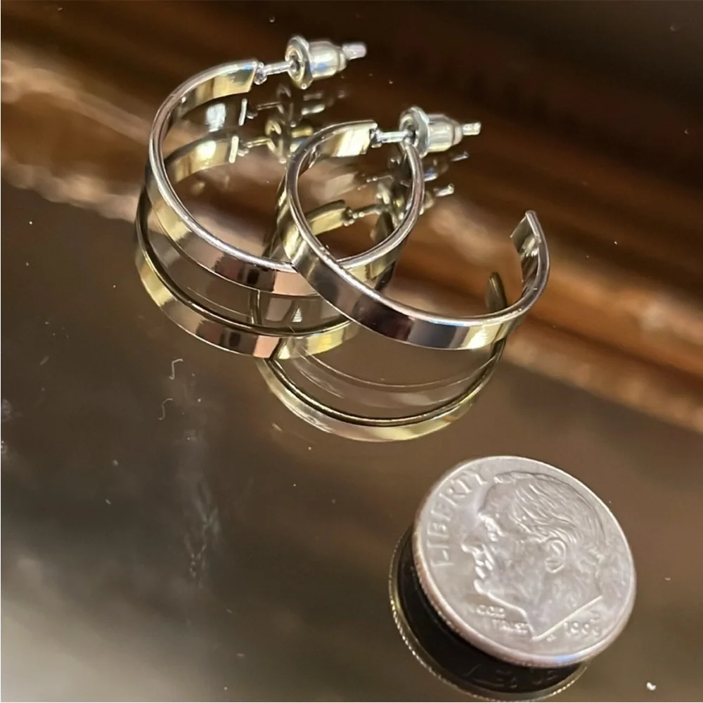 Thick Silver Hoop Earrings - Picture 2 of 4